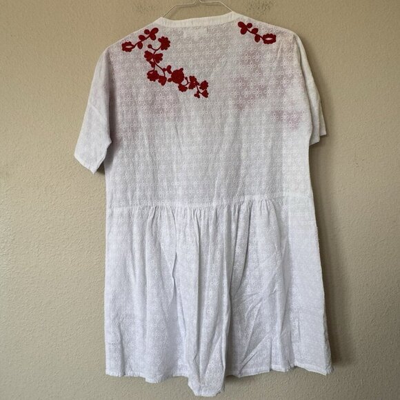 Next Beach Cover Up Kaftan Size Small White Red Floral Embroidered Print - Picture 7 of 7